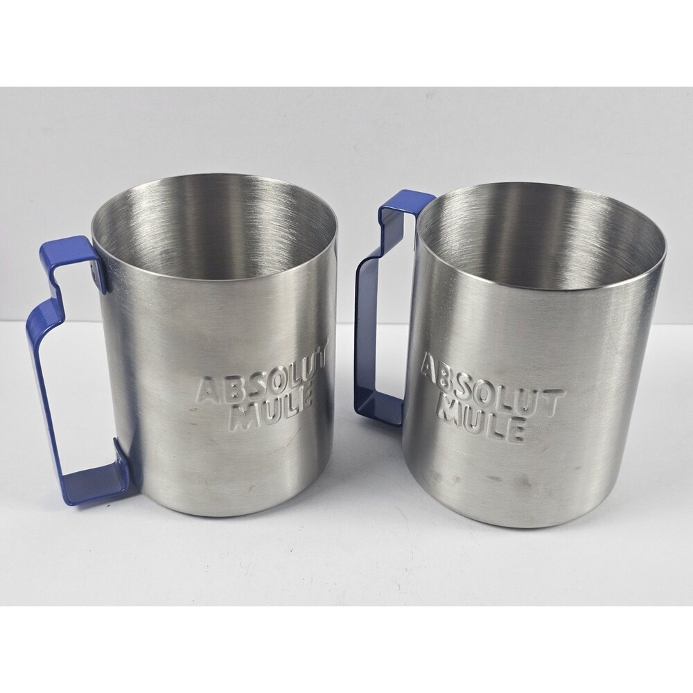 Absolut Vodka Moscow Mule Stainless Steel Mug Cup Cobalt Blue Handle (Set of 2)